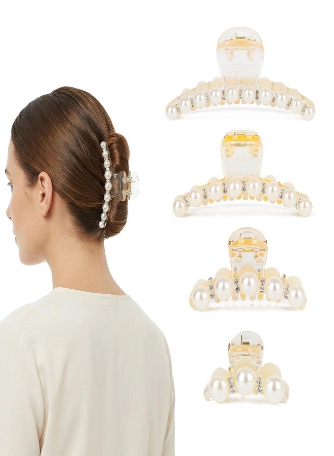 Agirlvct Hair Clips for Women & Girls, Strong Hold Non Slip Hair Barrettes, Elegant Pearl Crystal Rhinestone Hair Claw Clips, Party Wedding Hair Accessories Christmas Gift for Wife Thick Thin Hair (4 PCS) - Image 1